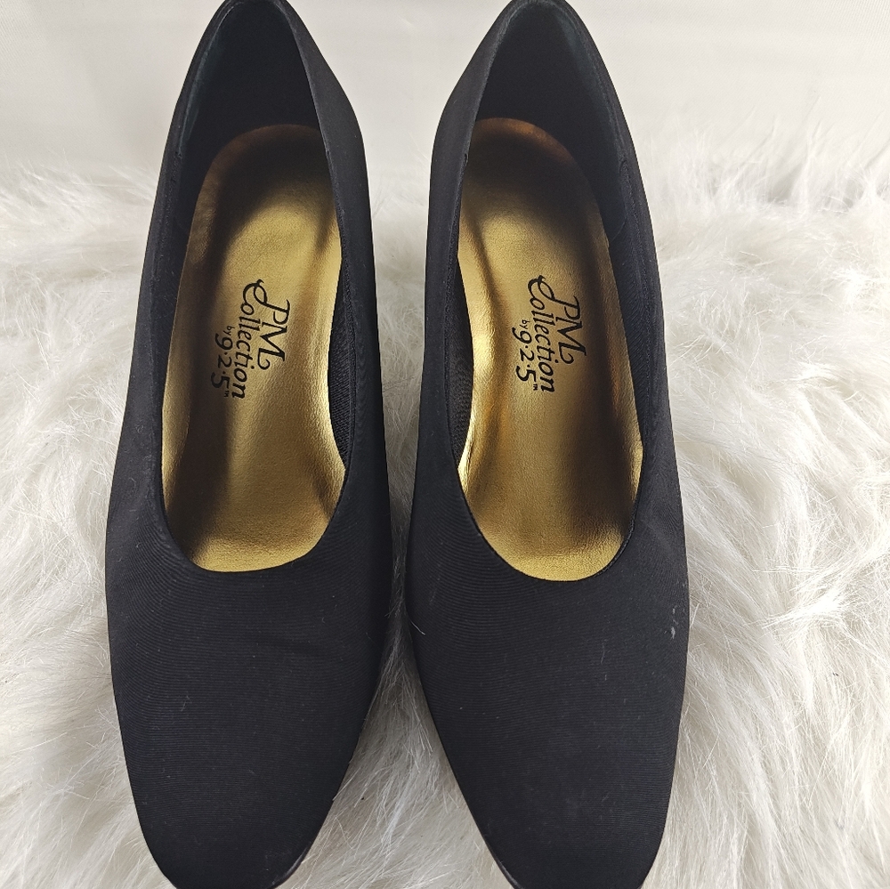 PM Collection By 925 Womens Black Satin Leather Fabric Formal Heels size 8M